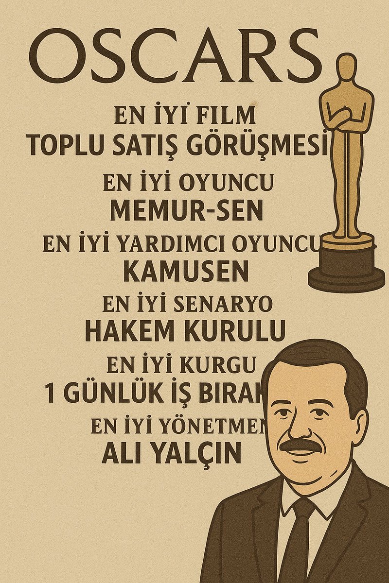 Güzel oynadılar, Hakeme gitmiyoruz kurgusunuda çok güzel yapmışlar, hepsini tebrik ediyorum.
Yazdılar, yönettiler ve oynadılar... 
Memur ve emeklide gene izledi. Filmin devamı için sarı sendikalara üye olmaya devam ediniz! 
#MemuruSattınız