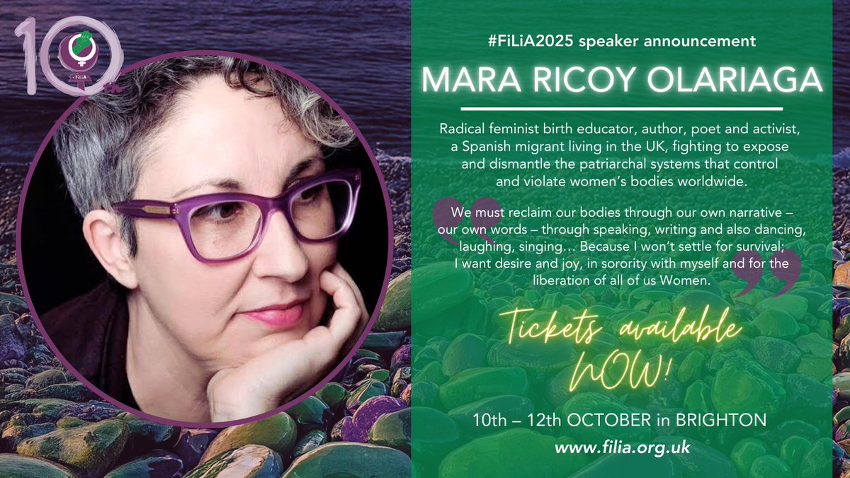 💥 #FiLiA2025 speaker news 💥

MARA RICOY OLARIAGA <a href="/matriactivista/">Matriactivista</a>, is a Spanish migrant living in the UK, a radical #feminist birth educator, author, poet, interpreter &amp; activist.

🎟️ filia.org.uk/tickets

#Sisterhood #Solidarity #Spain #Matriactivista