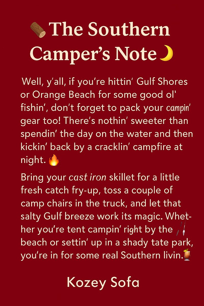 kozeysofa's tweet photo. 🪵 Hey Y'all, look a here, sit a spell, cause we got another banger for y'all to read. 🌊 Gulf Shores &amp; Orange Beach: Alabama’s Coastal Fishing Paradise 🎣 🔥 Check out the full blog post at
https://t.co/JssAUPY55a
#camping #FishingGirl #fishingaddict #HuntingWives #hunting https://t.co/ARQzceWLXP