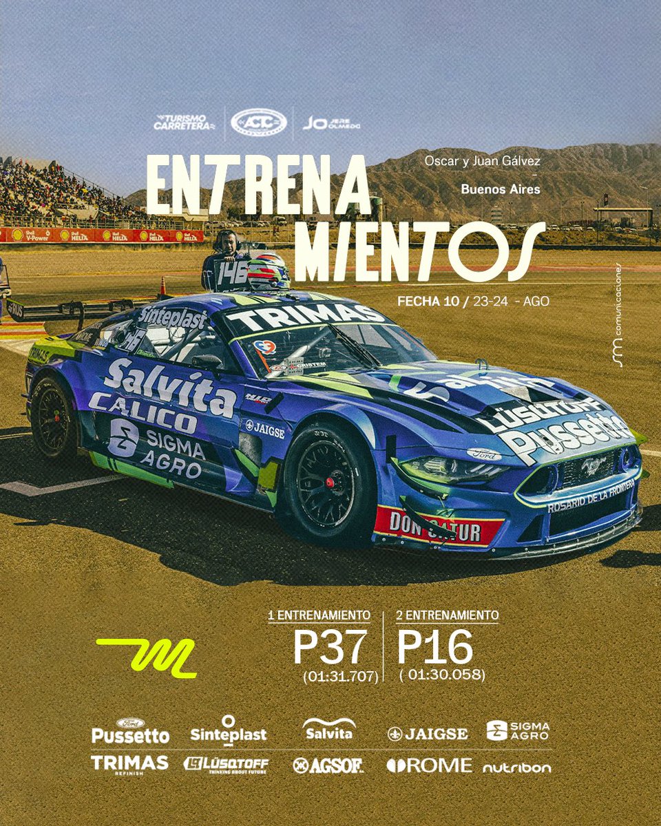 E N T R E N A M I E N T O S⏱️

🔵1er Entrenamiento ➖ #P37➖(01:31.707)

🔵2do Entrenamiento ➖ #P16 (01:30.058)