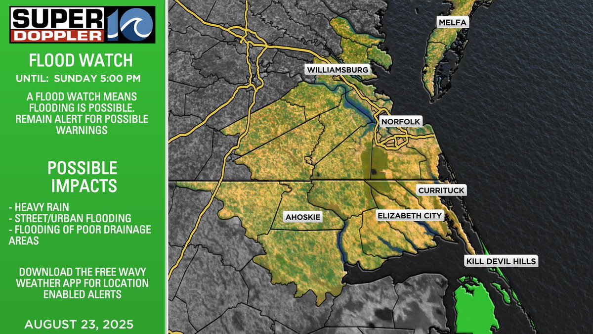FLOOD WATCH issued for parts of the area. Remain alert for heavy rain and possible flooding. Poor drainage areas and urban areas will have the highest risk to see flooding.