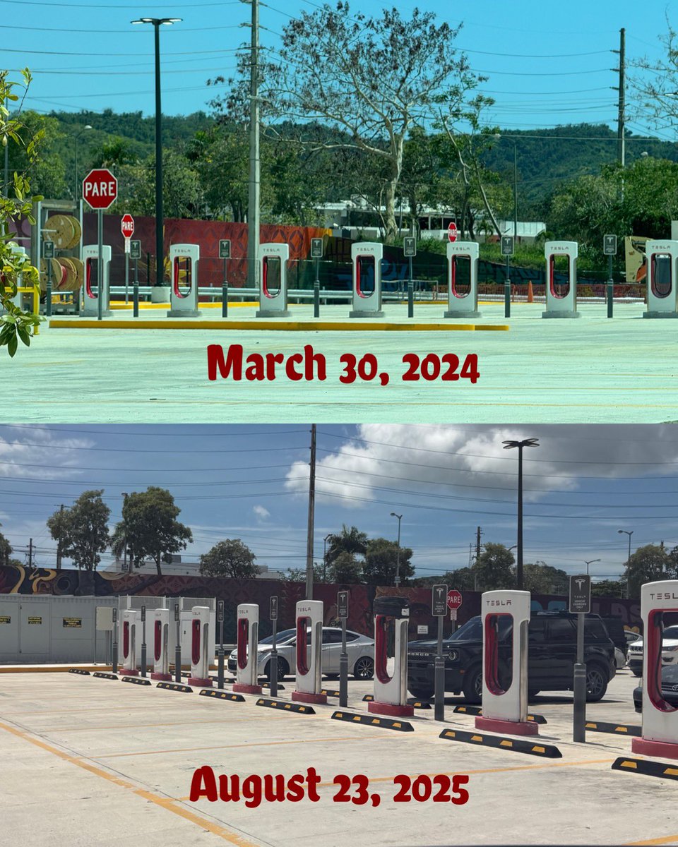JK (@jack_korber) on Twitter photo 🚨Puerto Rico Superchargers STILL offline🚨<a href="/tesla_na/">Tesla North America</a> <a href="/TeslaCharging/">Tesla Charging</a>
At Mr. Special, San Germán, these Superchargers were fully installed on March 30, 2024. Today is August 23, 2025 — over 1 year and 4 months later — and they remain inactive. ⚡️🚘
Whether the delay is on 🚨Puerto Rico Superchargers STILL offline🚨<a href="/tesla_na/">Tesla North America</a> <a href="/TeslaCharging/">Tesla Charging</a>
At Mr. Special, San Germán, these Superchargers were fully installed on March 30, 2024. Today is August 23, 2025 — over 1 year and 4 months later — and they remain inactive. ⚡️🚘
Whether the delay is on