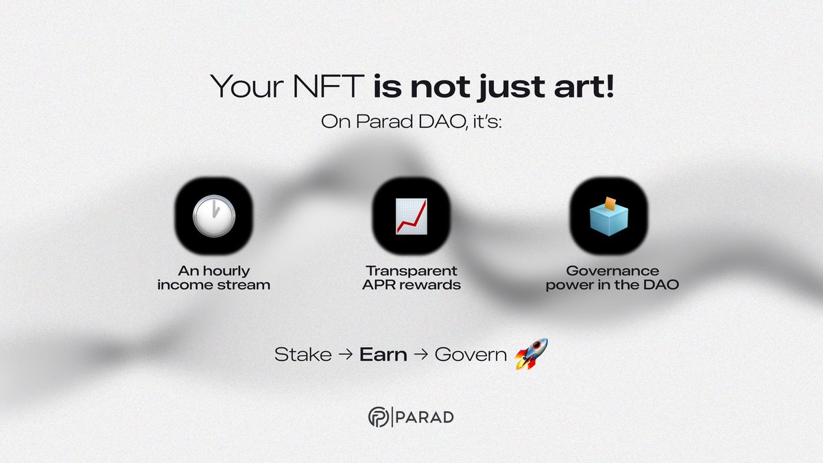 prddao's tweet image. 🚀 Your NFT is more than art with Parad DAO!

Earn hourly income, enjoy transparent APR rewards, and gain real governance power.

#NFTs #DeFi #ParadDAO #Web3 #PassiveIncome