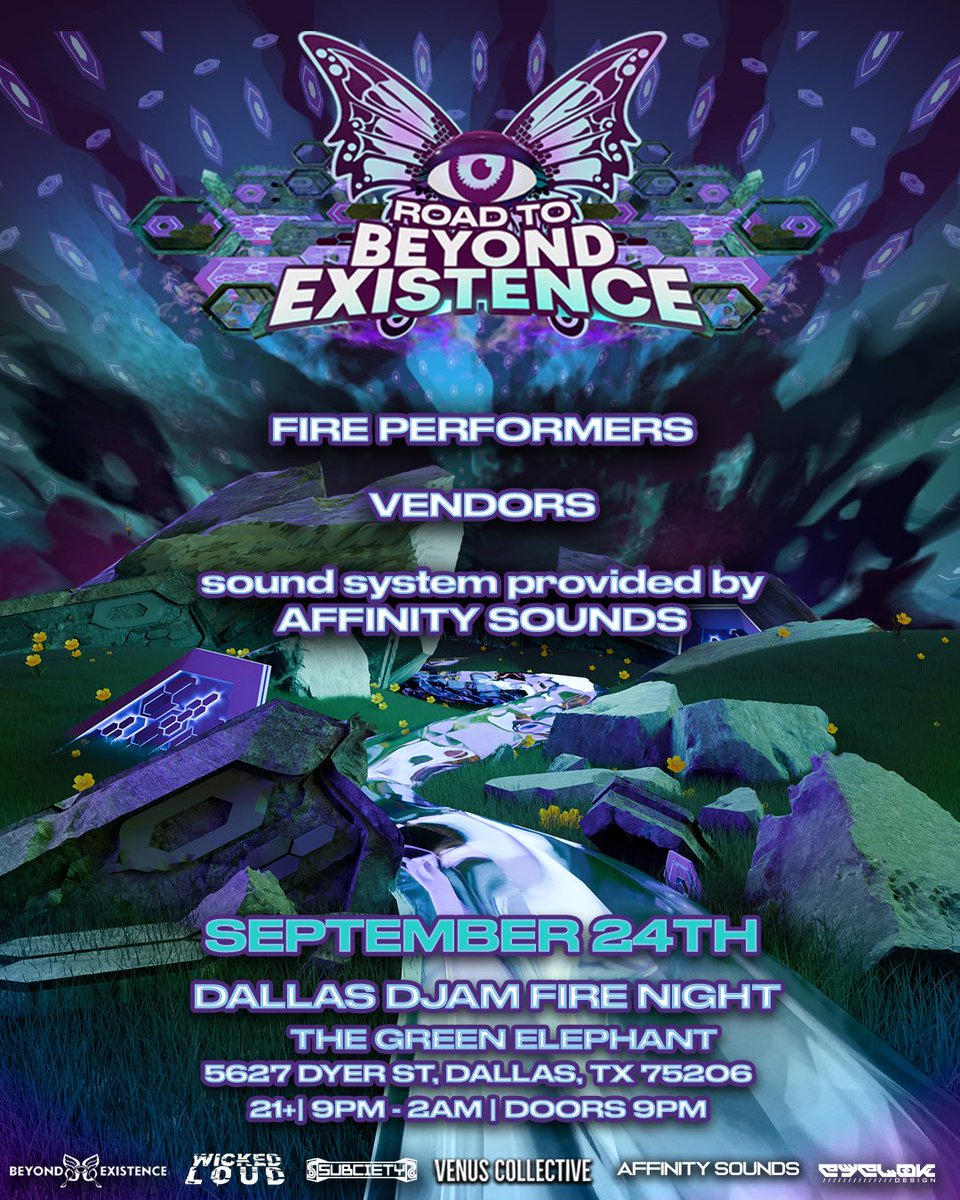 The Road to Beyond starts in Dallas 🦋

9/24 @ The Green Elephant → XENOTYPE &amp; VISKUS w/ Baelien, 2OUP + TNA b2b Rubi Thorne.

🔥 Fire performers
🛍️ Vendors
🔊 Affinity Sounds
🎚️ Open Decks Showdown

21+ | 9PM–2AM | Tickets live now: theticketing.co/e/beyondexiste…