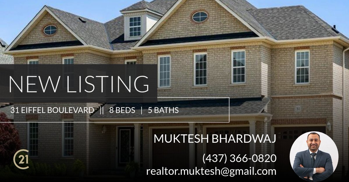 📍 New Listing 📍 Take a look at this fantastic new property that just hit the market located at 31 Eiffel Boulevard in Brampton. Reach out here or at (437) 366-0820 for more information!

Listed by Mark Persaud

Muktesh Bhard... homeforsale.at/31_EIFFEL_BOUL…