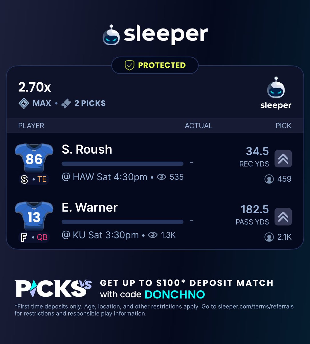 CFB IS BACK 🏈

$10 Protected Play on <a href="/SleeperPicksHQ/">Sleeper Picks</a> 

🔗 sleeper.com/promo/DONCHNO