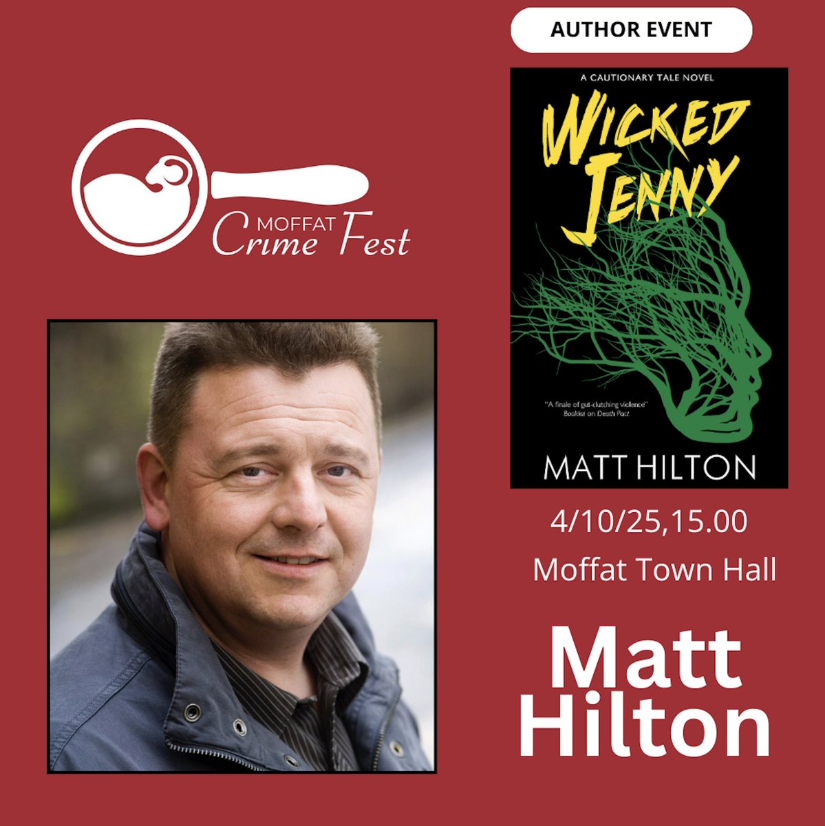 Time change to my upcoming appearance at Moffat Crime Fest on 4th October 2025.