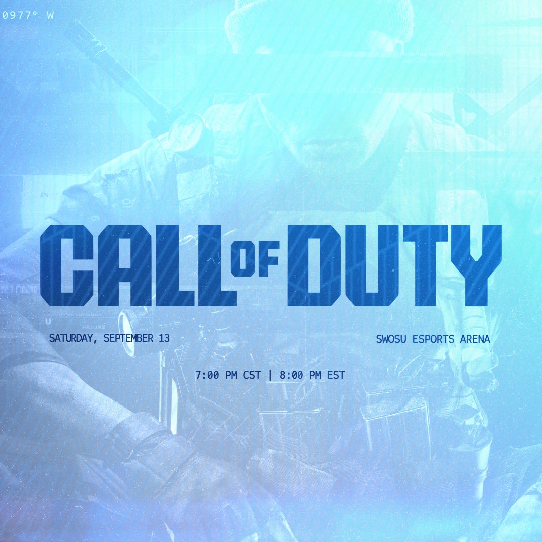 🎮🐾 SWOSU Esports Fall Tryouts 🐾🎮

🔥 Overwatch 2 – Aug 29 | 7PM | Arena
 
⚡ Smash Bros – Aug 30 | 1PM | Arena
 
💥 Call of Duty – Sept 13 | 7PM

📍 Weatherford, OK

🔗 Register: swosu.gg/tryout
(COD pre-reg required)