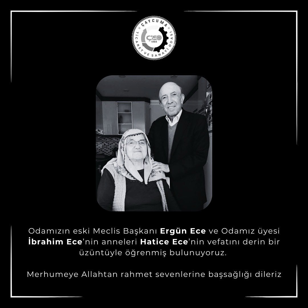 Odamızın eski Meclis Başkanı Ergün Ece ve Odamız üyesi İbrahim Ece’nin anneleri Hatice Ece’nin vefatını derin bir üzüntüyle öğrenmiş bulunuyoruz. 

Merhumeye Allahtan rahmet sevenlerine başsağlığı dileriz