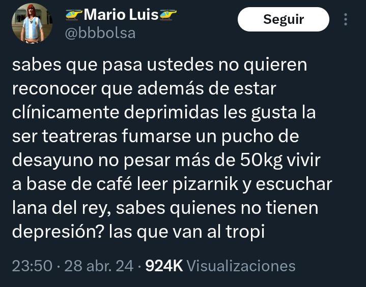 cuando estoy medio del orto y tengo que ponerme a escuchar reggaeton para levantar un poco porque yo vivo bajo esta filosofía