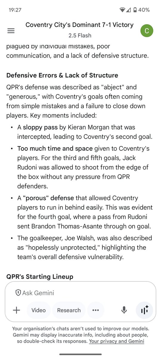 AI analysis of the game - I'm tempted to ask it how to fix the issues, print and take that to the training ground on Tuesday - can't hurt 
#qpr