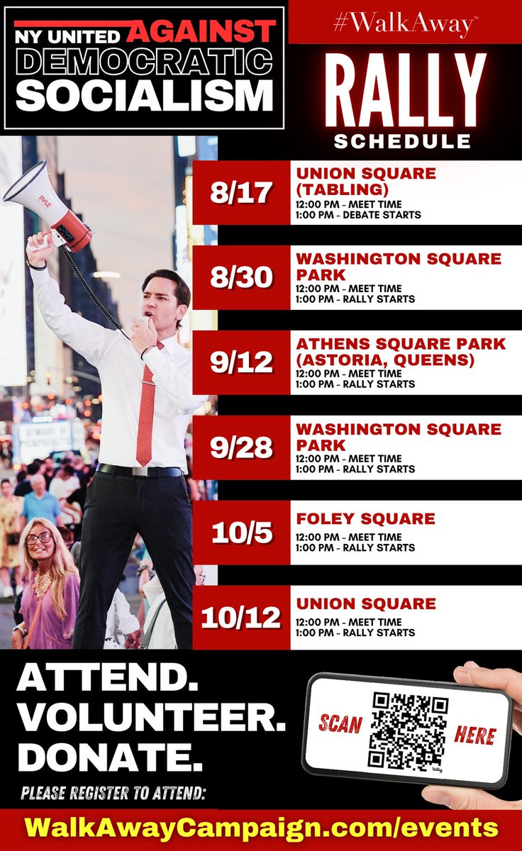 🚨 NYC RALLY ALERT 🚨
Check out our full rally schedule for the next several months in the photo below! 📅

Our next rally is ONE WEEK FROM TODAY at Washington Square Park — we need HUNDREDS of New Yorkers to show up in force. 💪
Register NOW or sign up to join the volunteer