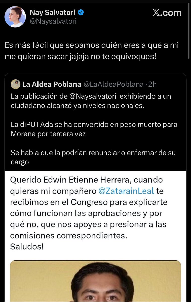 ¿Que pasó “diputada” <a href="/Naysalvatori/">Nay Salvatori</a> ?
¿Por qué borró este tuit si la retrata de cuerpo entero?
Ignorante
Soberbia
Pésima funcionaria pública
Y además nos da una confesión CLARA de que usted ABUSA de su poder y utiliza las instituciones para perseguir ciudadanos.