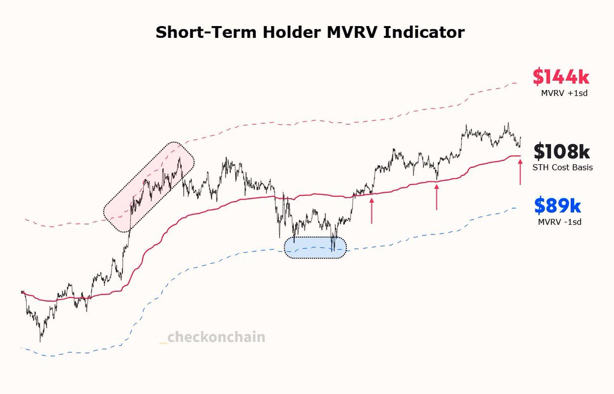 The STH-MVRV guardrails: as <a href="/_Checkmatey_/">_Checkmate 🟠🔑⚡☢️🛢️</a> says, it’s okay to be bullish above the sth cost basis. $BTC