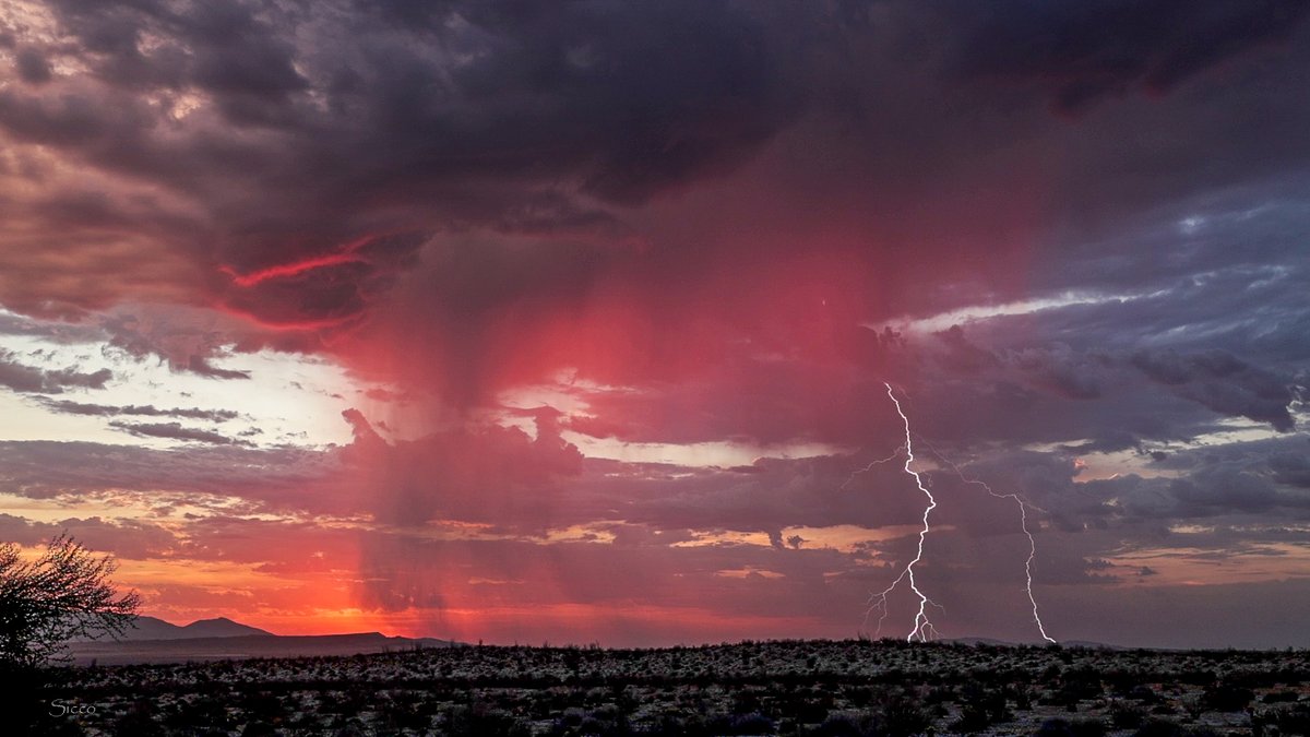 AnzaBResearch's tweet photo. One more lightning strike from sunrise this morning above the Borrego Badlands. Also showing the rain shaft coming out of the clouds (Photo: Sicco Rood). https://t.co/Ys5pE5ObPR