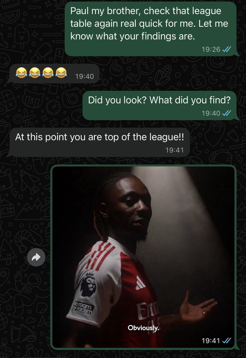 Some jokes just write themselves.. 😂

Convo with my dear Spurs-supporting friend today, after Spurs game vs after #Arsenal game. 🔴⚪️