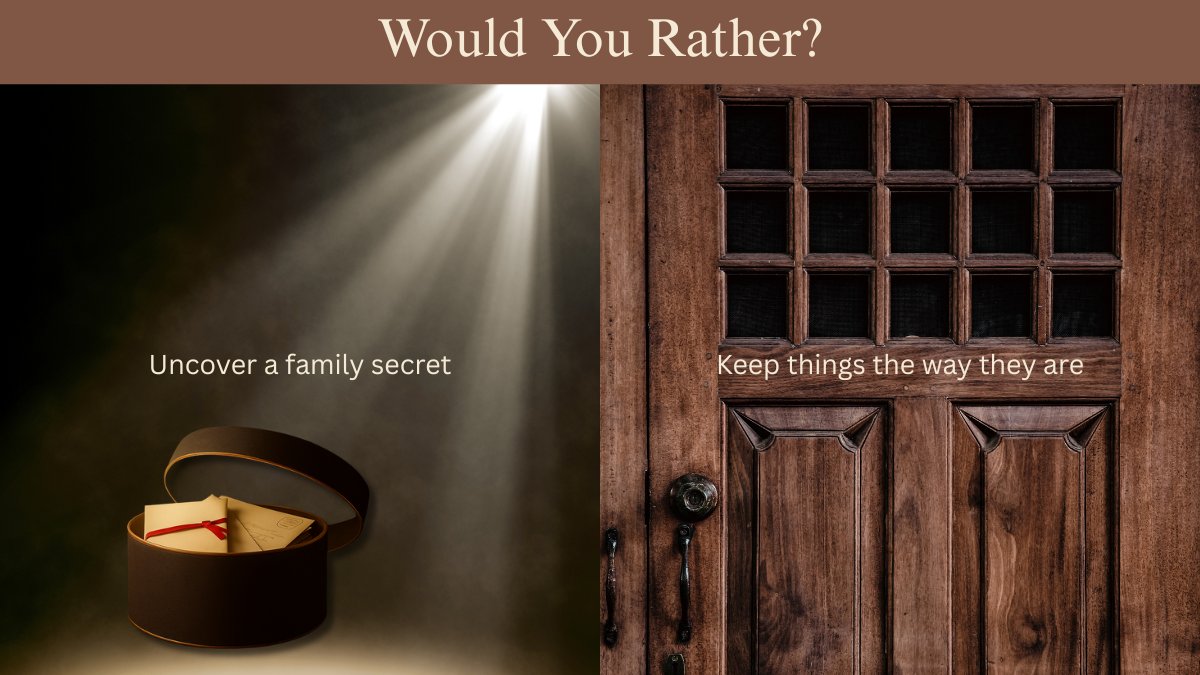 🤔Would you rather…
Uncover a family secret
 OR
 Keep things the way you’ve always believed them to be?
📖 Her Undiscovered Door — preorder now: amazon.com/dp/B0FKVCM126