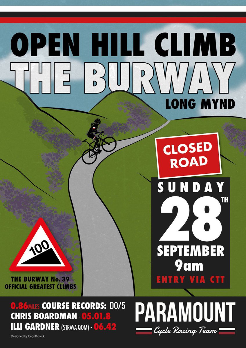 The <a href="/ParamountCRT/">Paramount CRT</a> Hill Climb is up The Burway out of Church Stretton this year. Please share widely. Come along and have a crack at beating the course record currently held by Chris Boardman <a href="/Chris_Boardman/">Chris Boardman CBE</a> Thanks <a href="/shropshirecca/">SCCA</a> <a href="/davemellorcycle/">Dave Mellor Cycles</a>