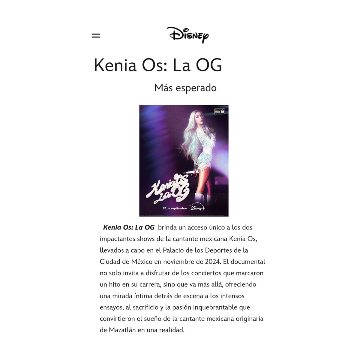 ‘Kenia OS: La OG’ se clasifica como la producción más esperada en Disney+, disponible el 12 de septiembre.