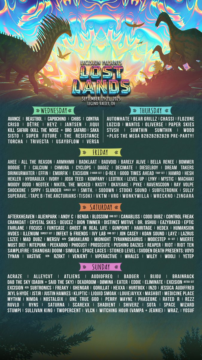 Sunday will be a wild day
I can't wait to see you all.
My first Lost Lands.
Infinite thanks to the @excision team for this opportunity, thank you for believing in me and each and every one of you for making this possible.
See you at Lost Lands🦖❤️