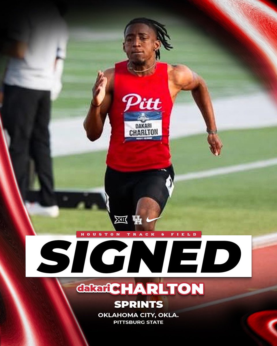Signed ✍️

Welcome to Houston, Dakari Charlton!

At Pitt State
♦️4x NCAA DII Team National Champion
♦️7x NCAA DII All-American
♦️2025 MIAA 60m &amp; 4x100m relay Conference Champion

At Coffeyville CC
♦️6x NJCAA All-American 
♦️NJCAA National Champion - 4x100m relay