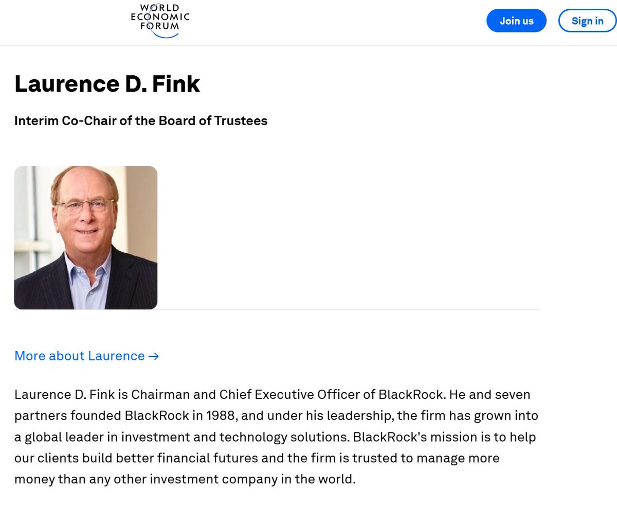 Oh, Blackrock in bed with the WEF? I know, you're all shocked.
Found on the World Economic Forum website. Just gonna leave this here...
LINK: weforum.org/about/leadersh…