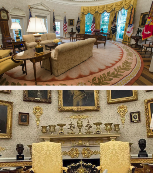herotimeszero's tweet photo. The Oval Office used to be presidential, honorable, and hallowed. Now it looks like a deranged pimp is selling gold-plated crap he stole from a pawnshop. https://t.co/b1eU4JvEpn