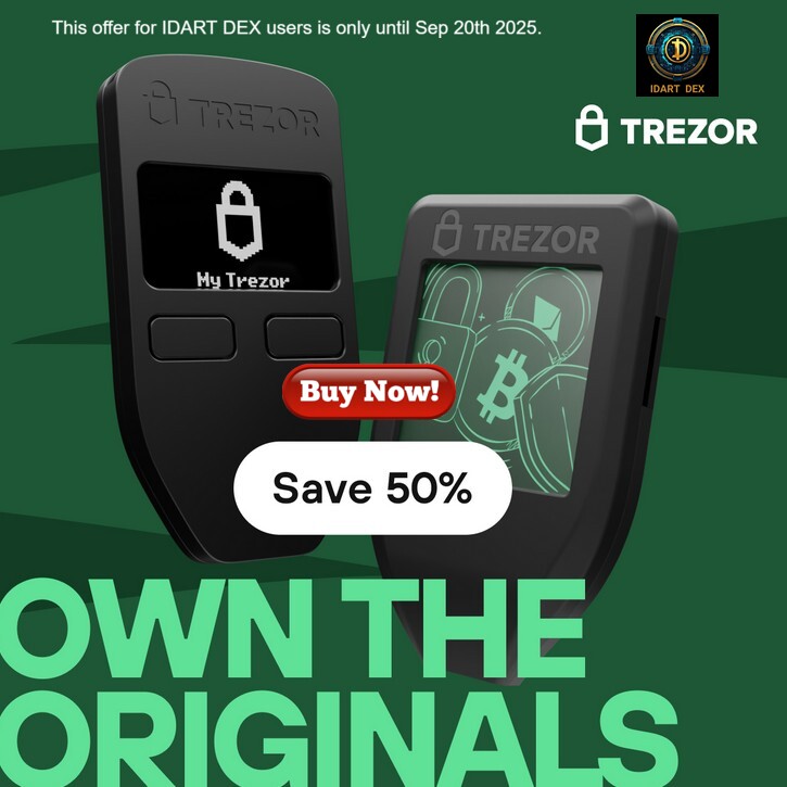 🚨One of our Team Members has just bought 2 days ago one Trezor Model One for only 24.50€ and also the official blue silicone cover for 7.50€ and taking advantage of our amazing offer with 50% discounts for both items specially for IDART DEX (idartdex.xyz) User and