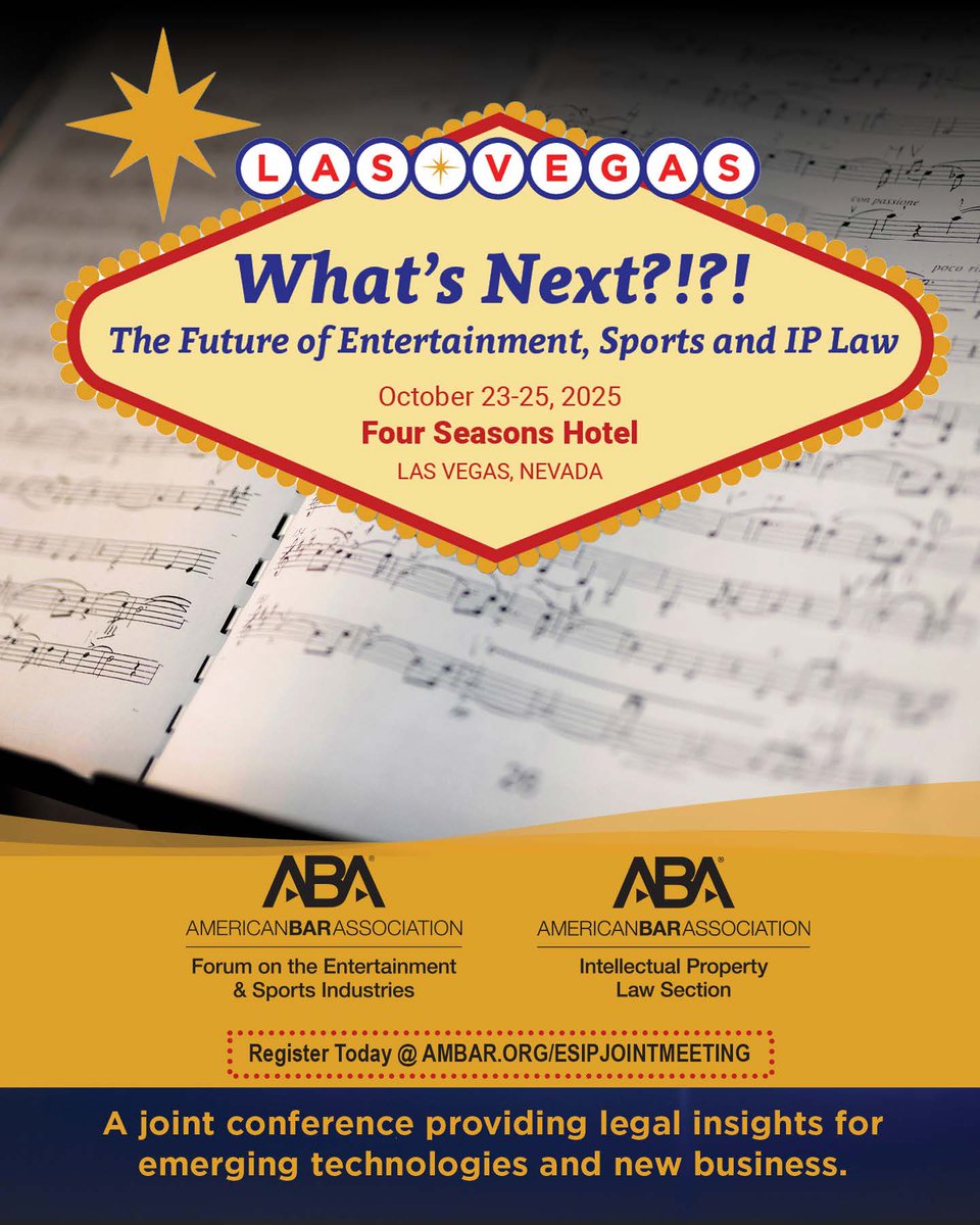 Live from <a href="/FSLasVegas/">Four Seasons Vegas</a> on 10/23-10/25, connect with industry insiders in IP, sports &amp; entert on the hottest legal issues. AI &amp;  © law to the NCAA paying college athletes and more. Register by 10/9 to save. See the link in our bio #abaesip2025vegas #entertainmentlaw #sportlaw