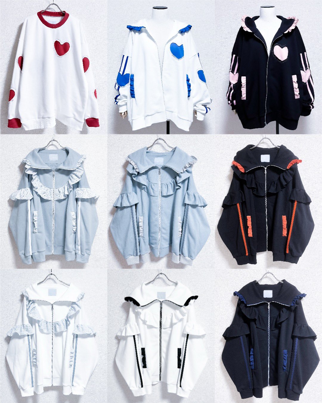 satoi フリルパーカー フリルハイネックパーカー<beige × navy × light blue> | satoi