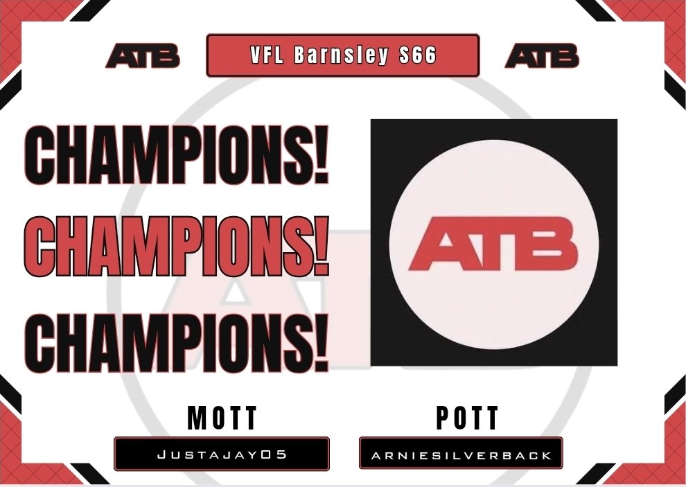 🏆| ATB RESULTS!🏆 
📅| 23/08/2025
⚽️| 28 Teams (Side A)
 ————————— 
🥇- VFL Barnsley S66
🥈- VFL Brighton

🏁 - 5-0

👔MOTT - Justajay05
⭐️POTT - Arniesilverback
————————-
Thanks once again to all who participated!
#ATB #FC25 #eSports #11v11 #proclubs