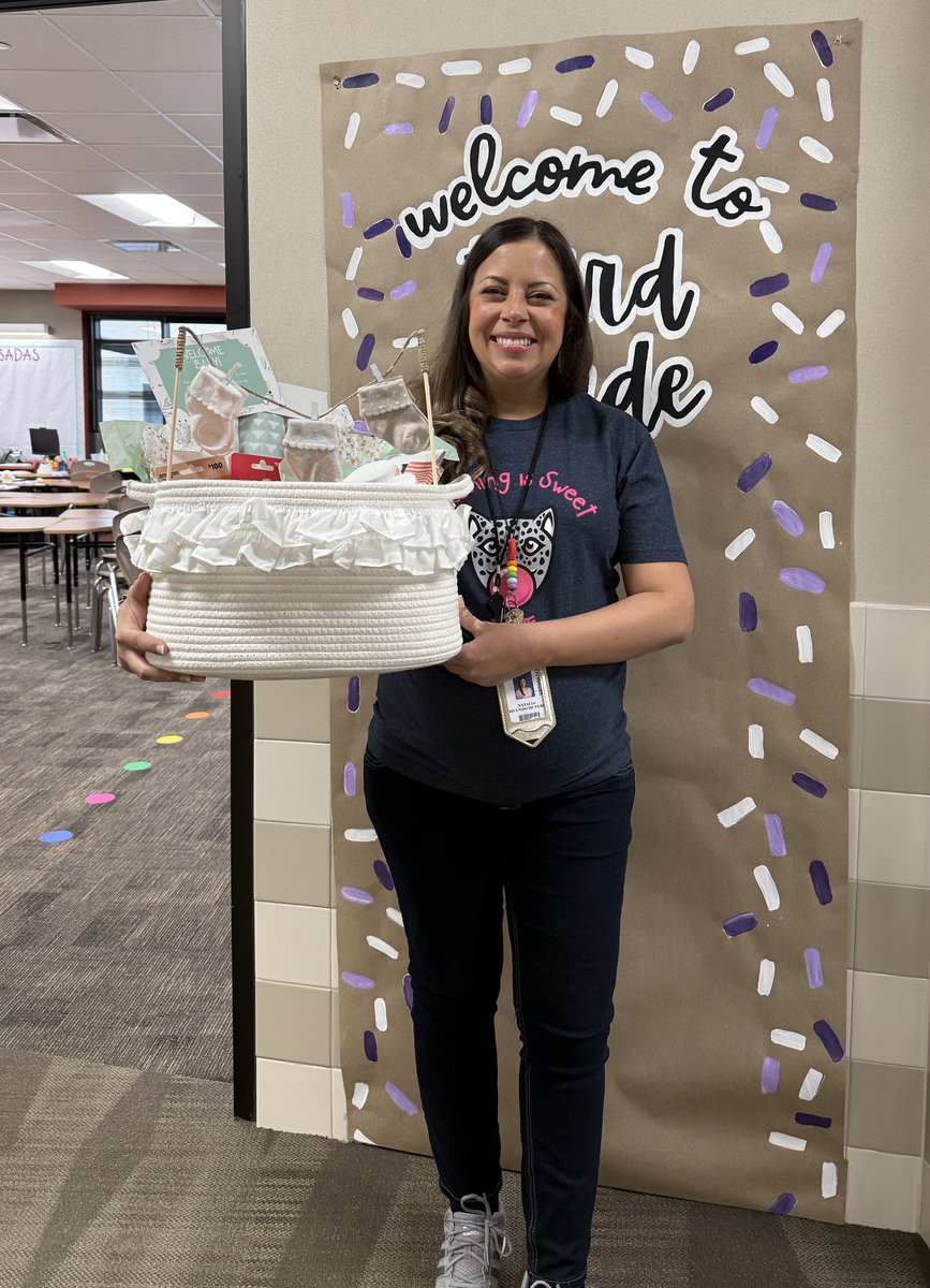 Our 3rd Grade Team, sent off Mrs. Oquendo on maternity leave with a basket full of goodies— we can’t wait to meet your sweet bundle of joy and wishing you both a smooth delivery 💜🫶🏻 

<a href="/MJEjags/">Jenks Elementary</a> <a href="/MJEThirdGrade/">MJE Third Grade</a> 
#mjejags