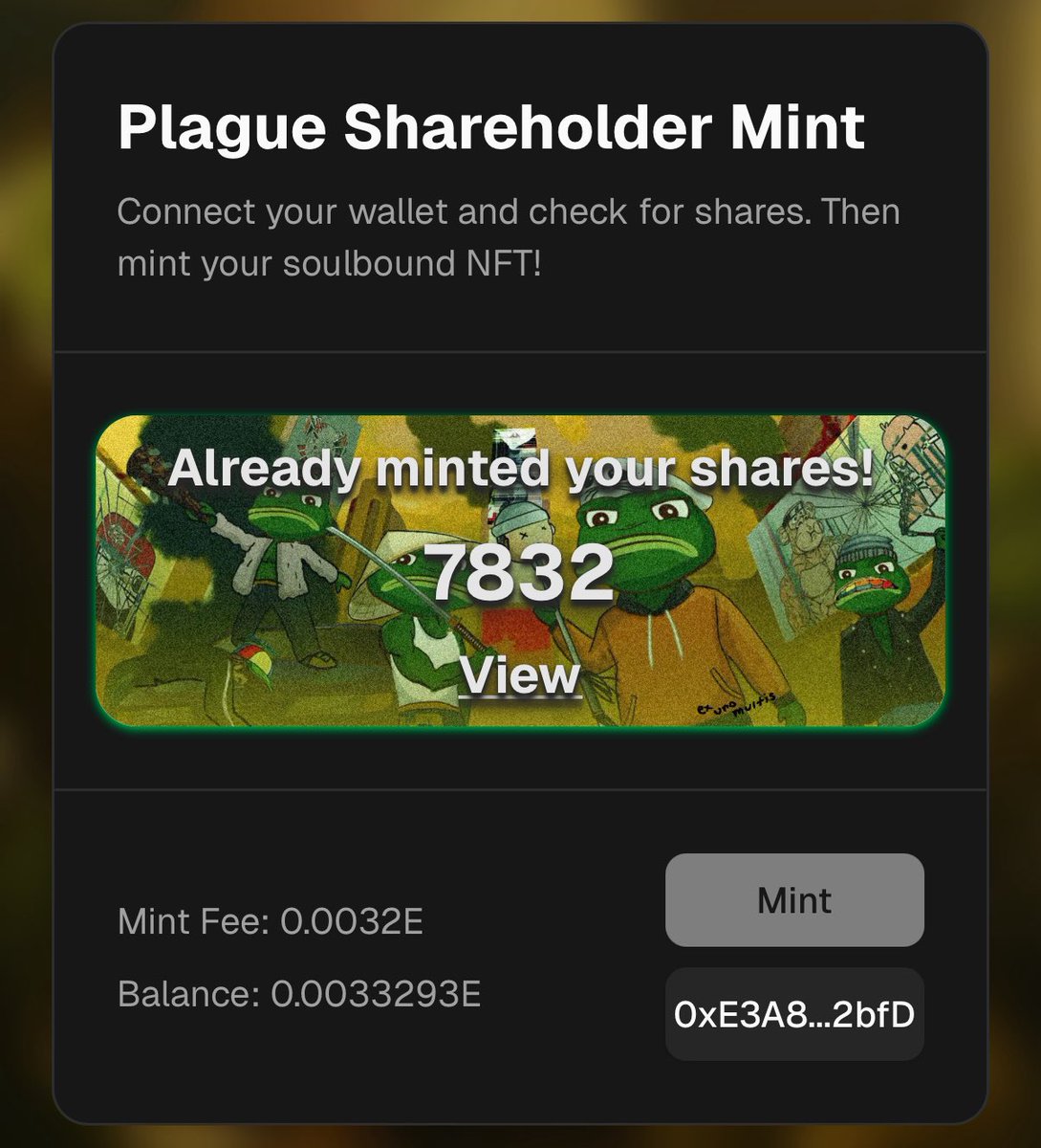 It’s time for <a href="/ThePlagueNFT/">The Plague Of Frogs 🐸</a> shareholders to claim their shares! Head to Discord for the announcement!🤙