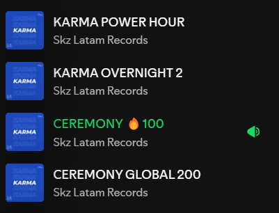 SKZ LATAM RECORDS (@skzlatamrecords) on Twitter photo NEW TRACKING DAY D-3
STAY let's keep streaming correctly. No looping the song, album, or playlist.  4 New playlists added earlier today. 
Remember rotate playlists & accounts to avoid filtering. Let's keep #CEREMONY in the charts! NEW TRACKING DAY D-3
STAY let's keep streaming correctly. No looping the song, album, or playlist.  4 New playlists added earlier today. 
Remember rotate playlists & accounts to avoid filtering. Let's keep #CEREMONY in the charts!