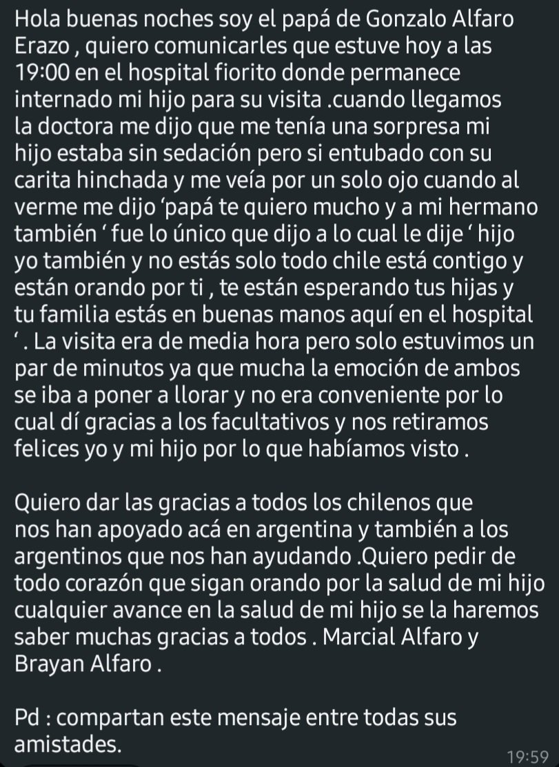 Emocionantes noticias recibimos desde Argentina. Gonzalo Alfaro se encuentra consciente y sin sedación . Así lo confirmó su padre en redes sociales. ¡Vamos con todo Gonzalo, te esperamos de vuelta camarada! 💙💙💙🤘🏻

#VamosLaU #ConexionAzul 🔵🔴 #HastaQueEstemosTodos