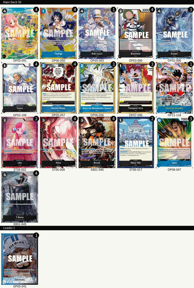 stabillyttcg's tweet image. Got Top 4/81 at the @ssgaming954 OP12 Double Case tournament with Sakazuki. Had game in my top 4 match vs Teach but I suck at one piece and forgot stage is on play. Still can’t complain after not playing Saka since OP06 :) to avoid my dms getting spammed more, here’s the list