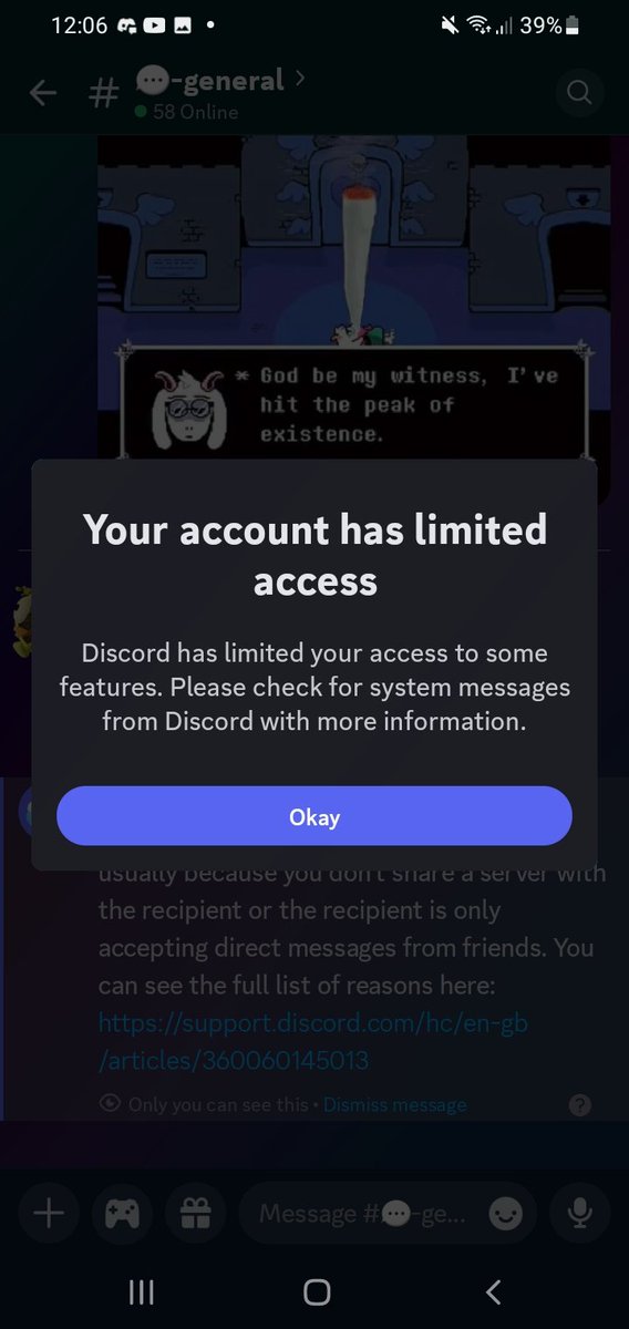 <a href="/discord_support/">Discord Support</a> ALL I SAID WAS "SELL DRUGS" AS A DAD JOKE, AND YOUR TAKING THAT SERIOUSLY?!?!
not cool of you discord, people literally say the N word and you guys do nothing about it..., while I was joking with a friend and got violated ?!!?, I would like a review on this !