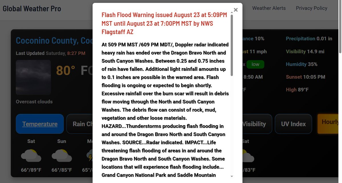 Point Forecaster for Android (@point_forecast) on Twitter photo #FlashFlood #Flood #AZwx
<a href="/NWSFlashFlood/">@NWSFlashFlood</a> has issued a Flash Flood Warning continuation for Coconino County, AZ until 7:00 PM MST
globalweatherpro.com/weather-alerts… #FlashFlood #Flood #AZwx
<a href="/NWSFlashFlood/">@NWSFlashFlood</a> has issued a Flash Flood Warning continuation for Coconino County, AZ until 7:00 PM MST
globalweatherpro.com/weather-alerts…