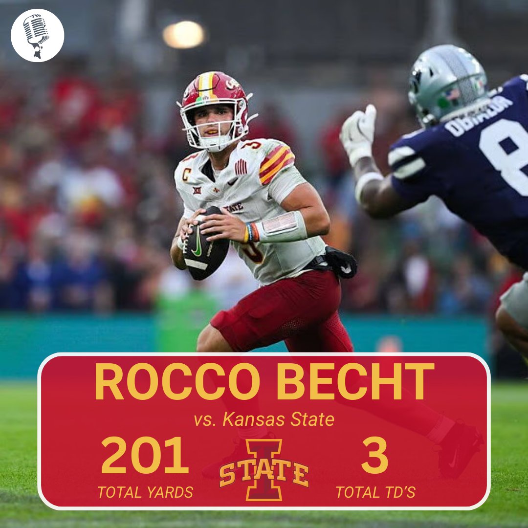 The Crowded Booth (@thecrowdedbooth) on Twitter photo In a game that featured 4 fumbles, a muffed punt, and wet conditions, Iowa State QB Rocco Becht found a way to lead the Cyclones to victory against Kansas State!
(📸<a href="/GettyImages/">Getty Images</a>) In a game that featured 4 fumbles, a muffed punt, and wet conditions, Iowa State QB Rocco Becht found a way to lead the Cyclones to victory against Kansas State!
(📸<a href="/GettyImages/">Getty Images</a>)