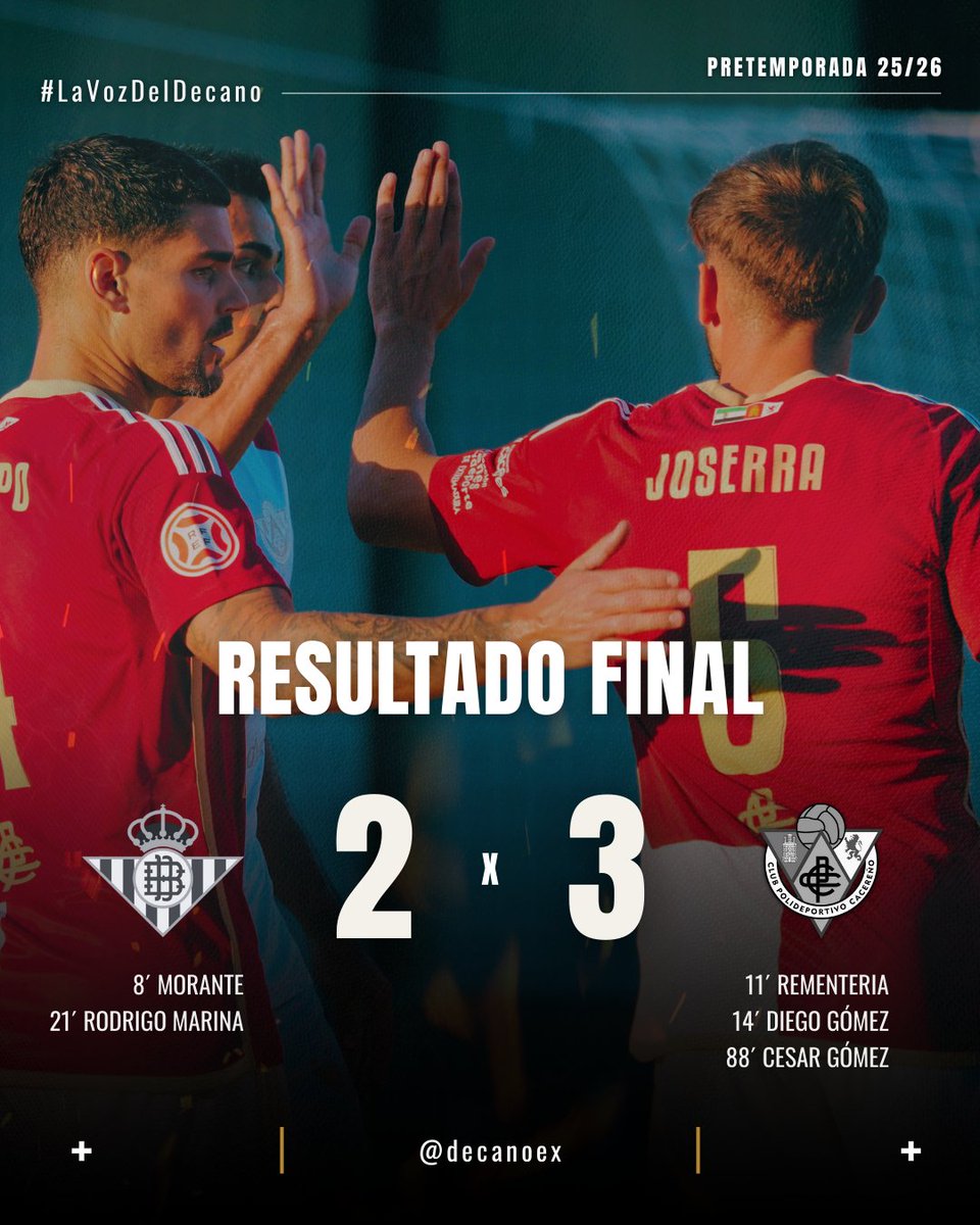 La Voz del Decano 💚🤍 (@decanoex) on Twitter photo Betis Deportivo 2 🆚 3 Cacereño
11’ ⚽️ <a href="/uniremen6/">Unai Rementeria</a>
14’ ⚽️ Diego Gómez
88´ ⚽️ <a href="/Cesaar9gomez/">Cesar Gomez Diaz</a>
📸 <a href="/fotografiasvp_/">vanessa 🌸</a>
#AúpaCPC #Pretemporada Betis Deportivo 2 🆚 3 Cacereño
11’ ⚽️ <a href="/uniremen6/">Unai Rementeria</a>
14’ ⚽️ Diego Gómez
88´ ⚽️ <a href="/Cesaar9gomez/">Cesar Gomez Diaz</a>
📸 <a href="/fotografiasvp_/">vanessa 🌸</a>
#AúpaCPC #Pretemporada