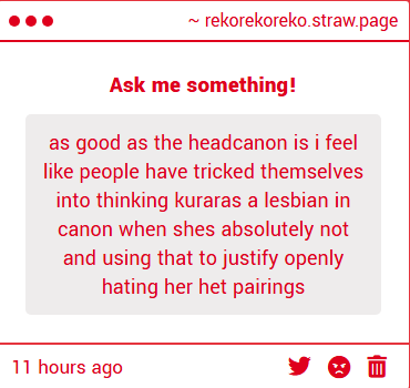 people hate things they don’t like. it’s really that simple. Lots of ppl think her het ships suck and don’t bother hiding it. We’re not 15 in the dangan fandom anymore, we can express our opinions without caring abt creating some insane fandom drama