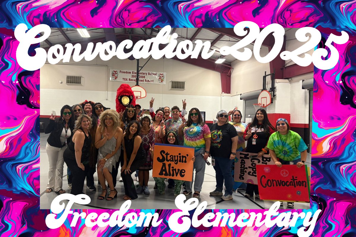 APVidaurri's tweet photo. I always look forward to Convocation 🫶🏽 Our campus had a fun time bringing a blast from the past. In our disco era🫶🏽🪩 @southsideisd https://t.co/UbJpMHXfke