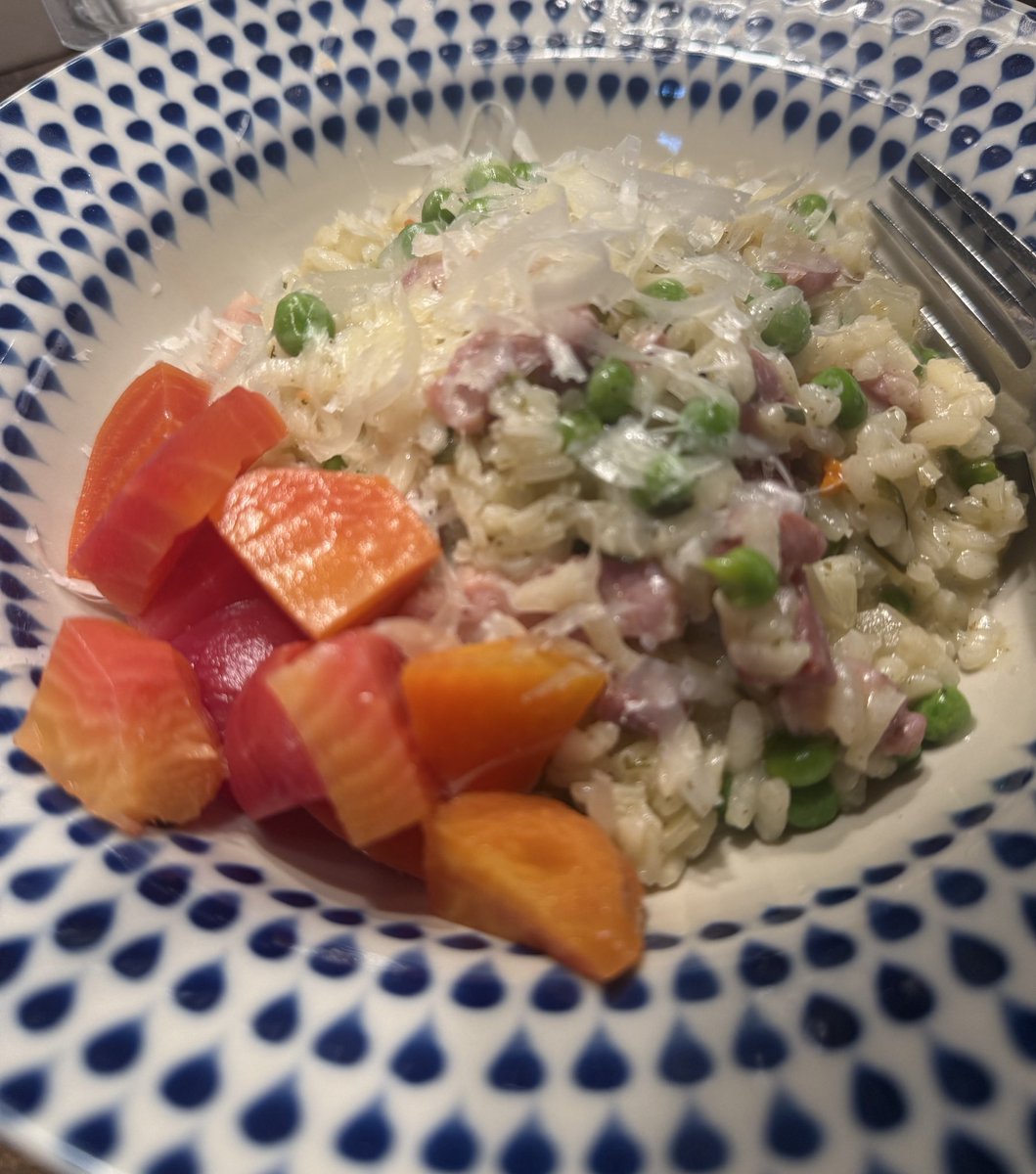 Goats cheese and pea risotto with some of the homegrown candy beetroot. I’m turning into a beetroot.