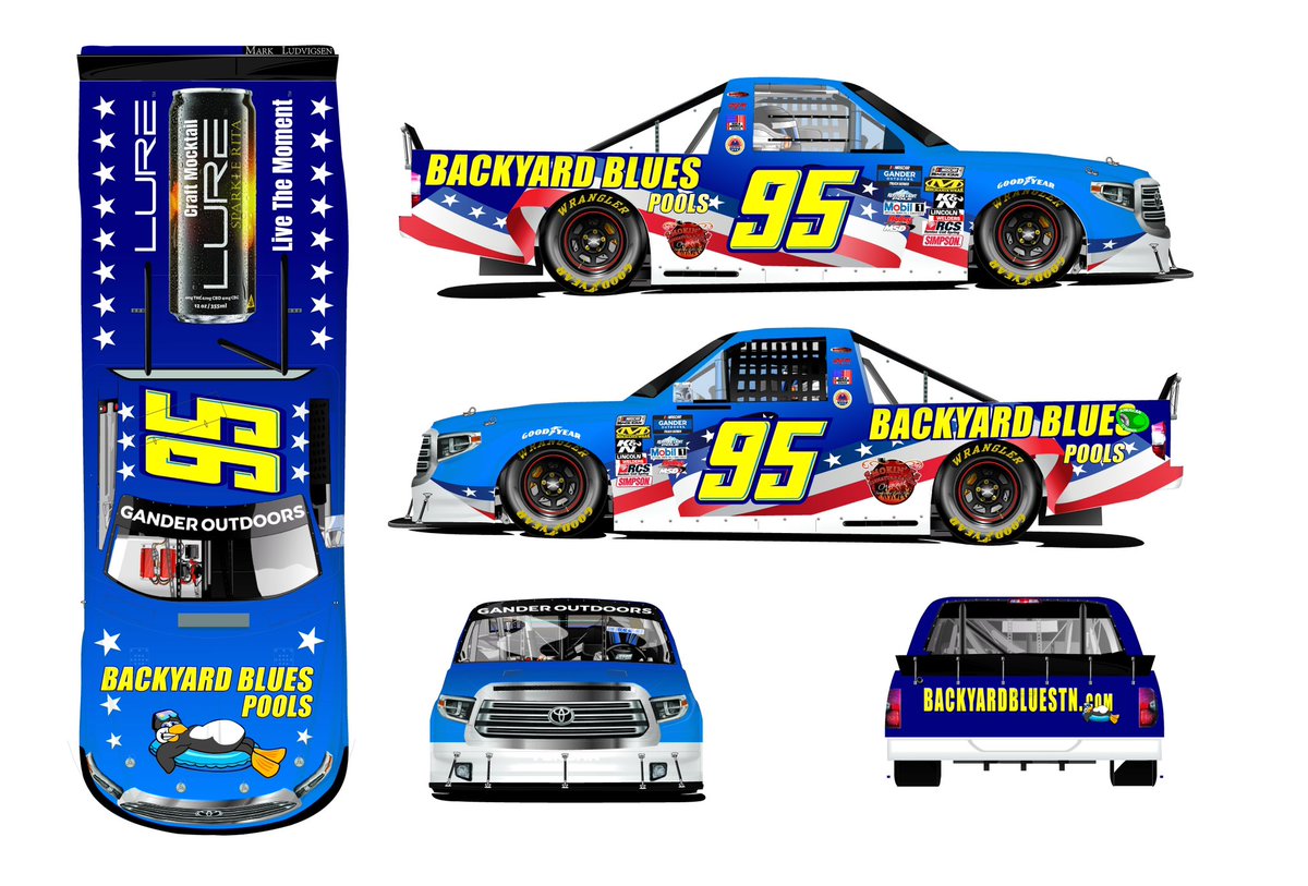 A special commemorative scheme for <a href="/claygreenfield/">Clay Greenfield</a> and the <a href="/Backyard_Blues/">Backyard Blues</a> Chevy in honor of the victims of the 9/11 tragedy <a href="/ItsBristolBaby/">Bristol Motor Speedway</a>. Excited for our new partnership with <a href="/luredrinks/">LURE Drinks</a> as well! <a href="/NASCAR_Trucks/">NASCAR CRAFTSMAN Trucks</a> #Nascar #Neverforget #GKalltheway