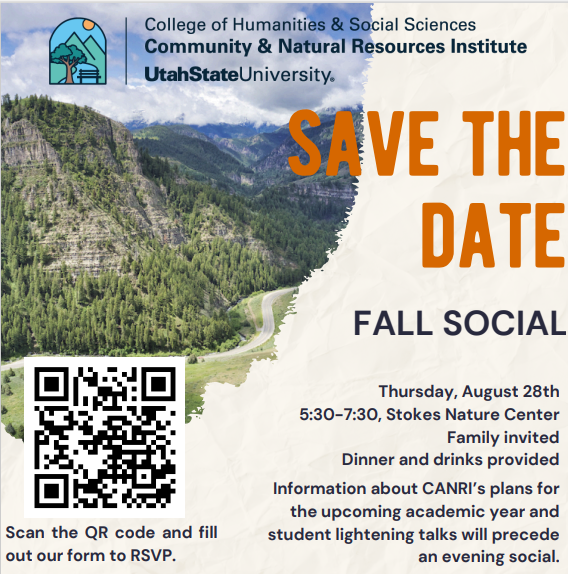 CANRI_USU's tweet photo. Kick off the semester with CANRI! 🎉 Fall Social • Aug. 28 • 5:30–7:30 PM • Stokes Nature Center. Family welcome + free dinner &amp; drinks 🌿 RSVP with the QR code! (DM if you have any questions!)
#CANRISocial https://t.co/MomdwWGuZ7
