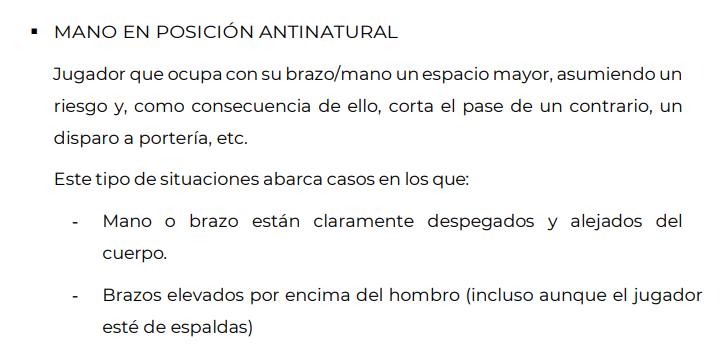 ⁉️💥 ¿Qué dice la nueva Circular 3 del CTA sobre las manos punibles en el área?

📖 "Se considerará infracción si la mano o brazo están claramente despegados y alejados del cuerpo".

❌ En el momento del contacto, la mano de Balde no cumple con dicha definición.