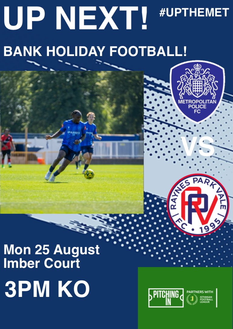 Met Police FC (@metpolicefc) on Twitter photo UP NEXT!
More League Action Awaits As We Face โฆ<a href="/RPVFC/">Raynes Park Vale FC</a>โฉ
โฆ<a href="/IsthmianLeague/">The Pitching In Isthmian League</a>โฉ
#UPTHEMET UP NEXT!
More League Action Awaits As We Face โฆ<a href="/RPVFC/">Raynes Park Vale FC</a>โฉ
โฆ<a href="/IsthmianLeague/">The Pitching In Isthmian League</a>โฉ
#UPTHEMET