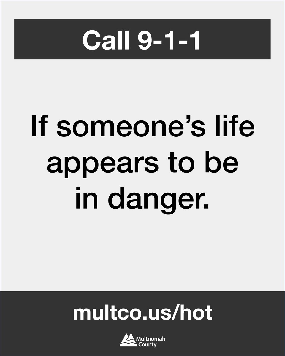 multco's tweet image. Help our neighbors out! Knowing what to do can save a life.

➡️ See someone struggling? Help them safely get to an A/C space.
➡️ Is someone unresponsive or confused? Stay calm &amp;amp; call 911.
➡️ Need non-emergency help? Call 211 for resources. In Portland, you can also dial 311.