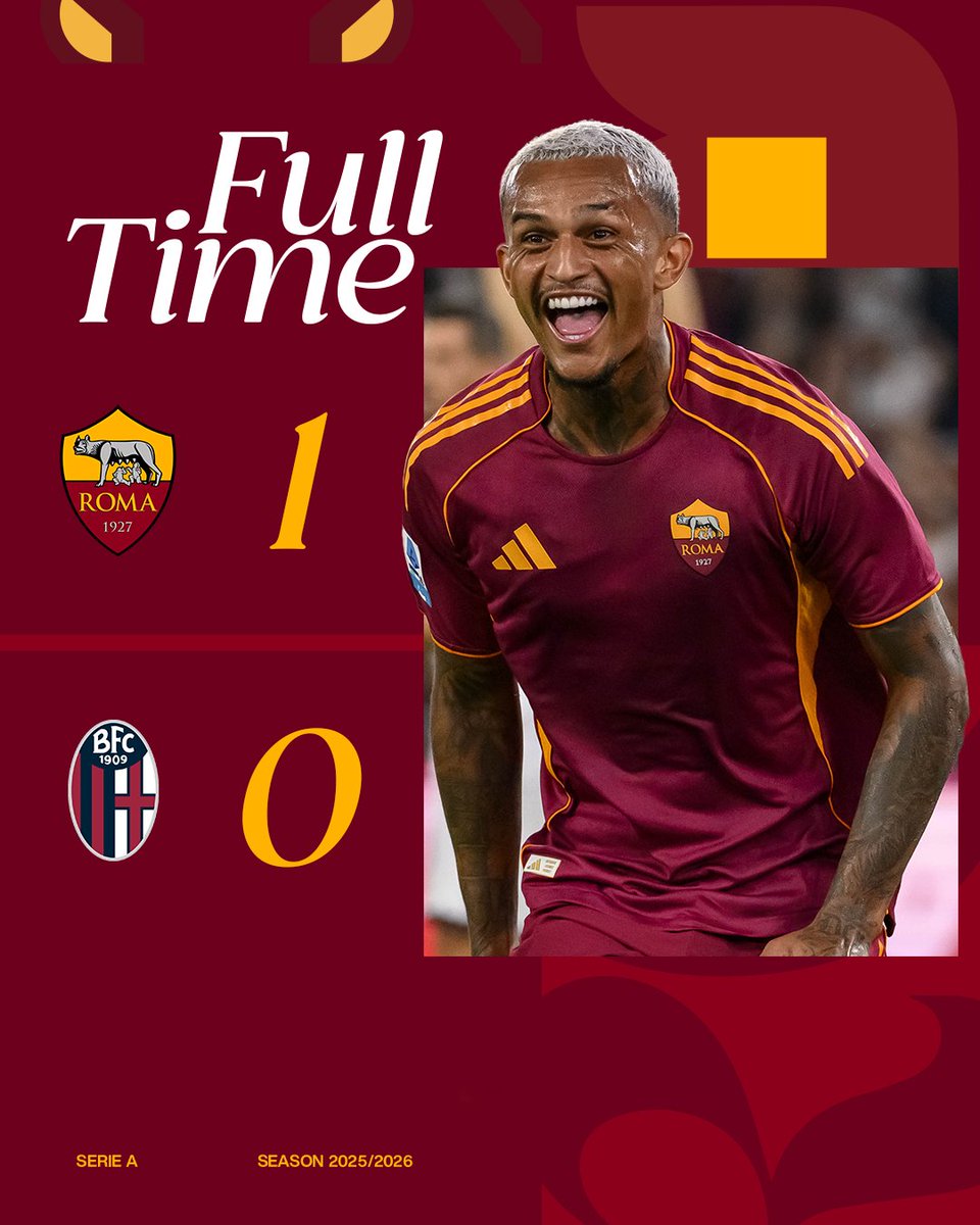 SEI LA SQUADRA DEL MIO CUORRR🎶

Vinciamo con il gol di Wesley al 53' 🇧🇷

Buona la prima 💛❤️

#RomaBologna