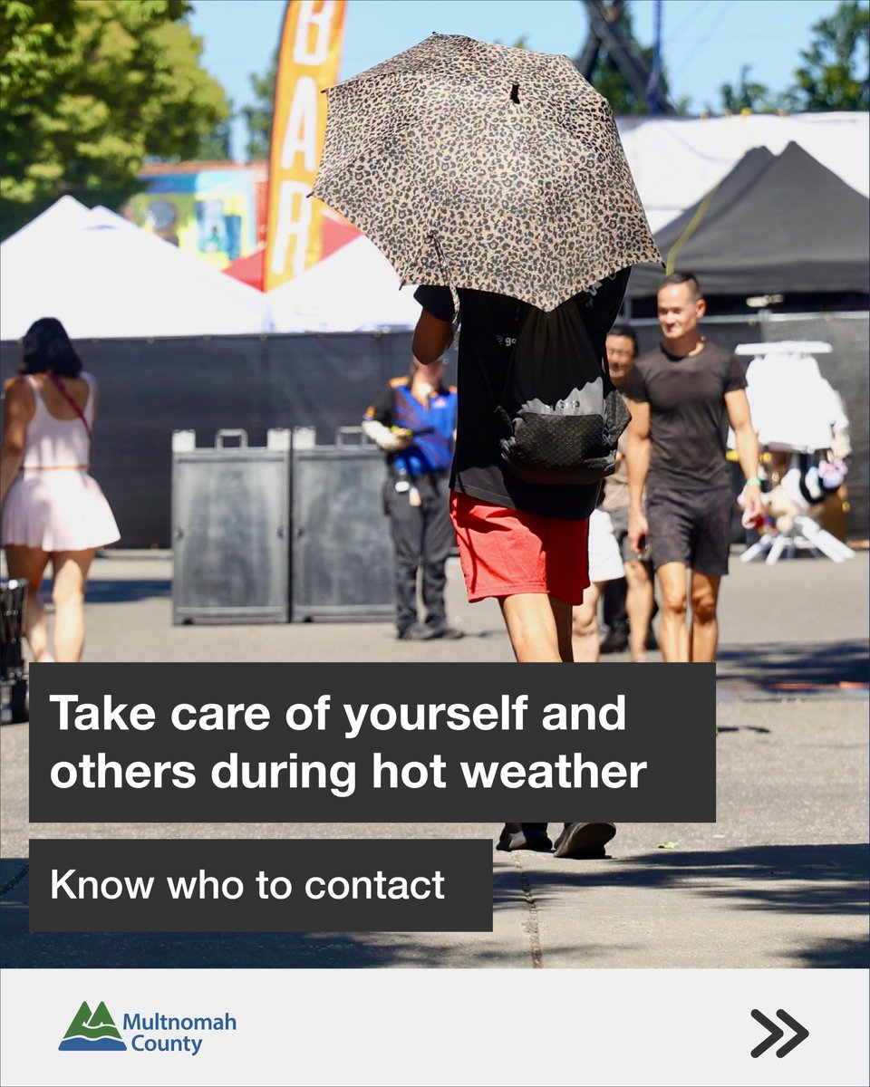 multco's tweet image. Help our neighbors out! Knowing what to do can save a life.

➡️ See someone struggling? Help them safely get to an A/C space.
➡️ Is someone unresponsive or confused? Stay calm &amp;amp; call 911.
➡️ Need non-emergency help? Call 211 for resources. In Portland, you can also dial 311.